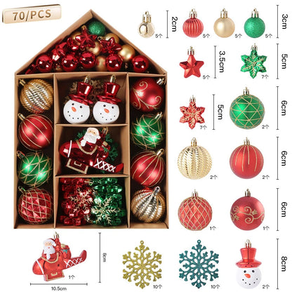 70Pcs Christmas Ball Ornaments Snowflake Snowman Star Xmas Tree Hanging Pendants Noel Navidad Home Decoration 2024 New Year Gift Set-C as picture