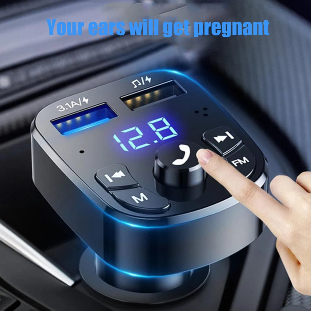 Car Hands-free Bluetooth-compaitable 5.0 FM Transmitter Car Kit MP3 Modulator Player Handsfree Audio Receiver 2 USB Fast Charger