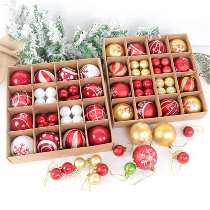 1Box Mixed Christmas Ball Ornament Red White Gold Xmas Tree Hanging Bauble Pendants Christmas Decorations For Home Navidad Noel