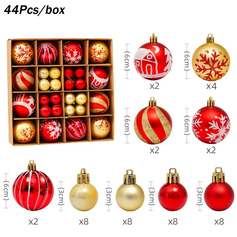 1Box Mixed Christmas Ball Ornament Red White Gold Xmas Tree Hanging Bauble Pendants Christmas Decorations For Home Navidad Noel B Other