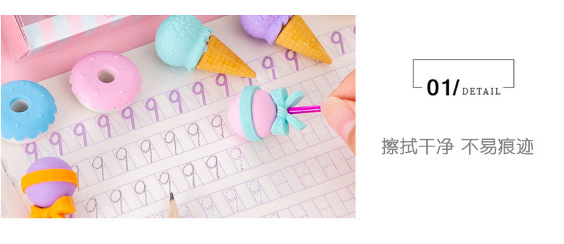 4pcs Yummy Icecream Erasers Set Mini Lollipop Dessert Popsicle Donuts Rubber Pencil Eraser for Kids Gift School Student Award