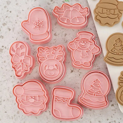 8Pcs 3D Christmas Cookie Cutters Biscuit Mold Santa Snowman Tree Elk Cookie Mould Stamp Xmas New Year Party Decor Baking Tools