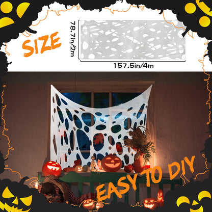 OurWarm 4m Halloween Decorations Outdoor Spider Web Giant Stretchy Netting Spider Webbing Ripped Cobweb Haunted House Prop Decor