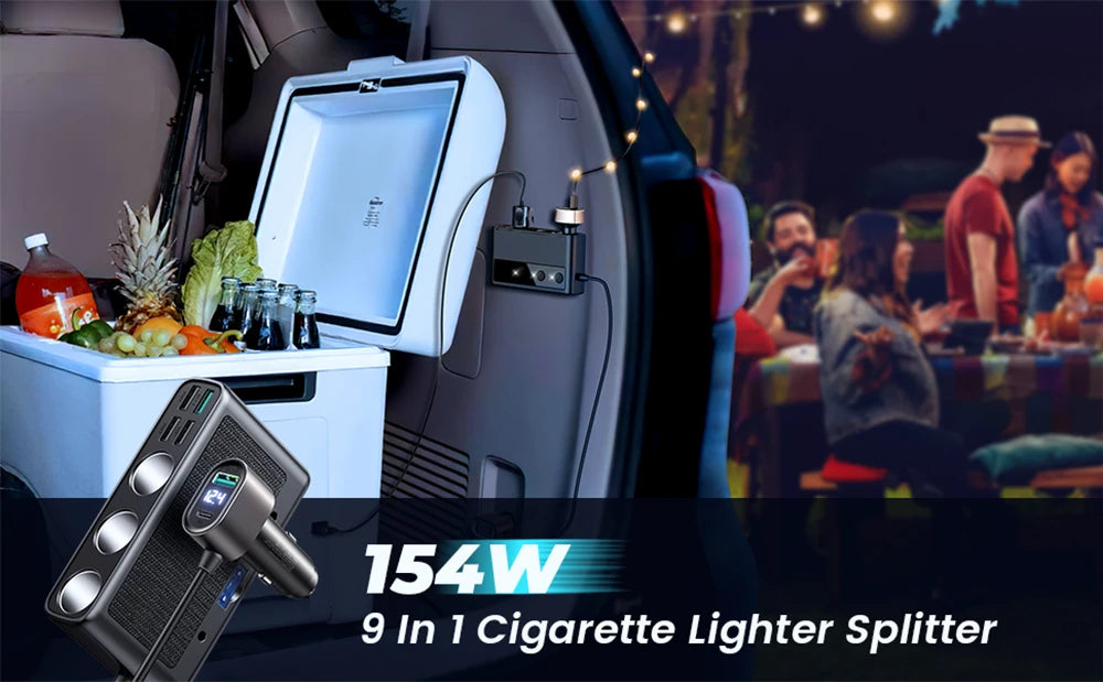 Joyroom 154W Car Charger Adapter 9 in 1 PD 3 Socket Cigarette Lighter Splitter Charge Independent Switches DC Cigarette Outlet