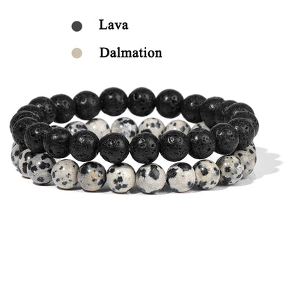 Set Bracelet Couples Distance Black White Natural Lava Stone Tiger Eye Beaded Yoga Bracelets for Men Women Elastic Rope Jewelry No.31