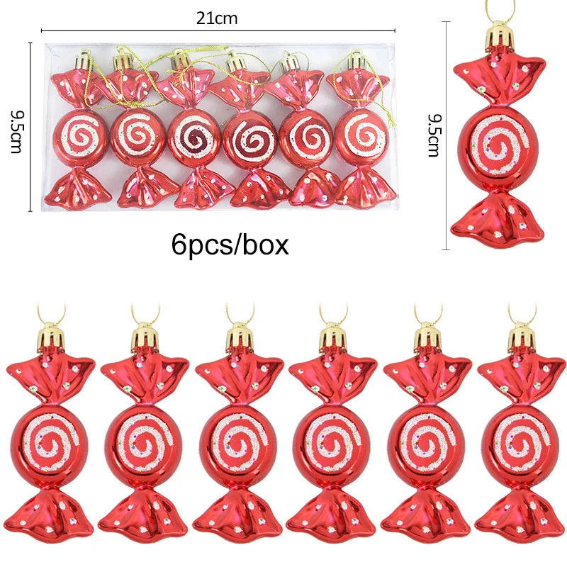 6pcs Christmas Lollipop Candy Cane Pendant Xmas Tree Hanging Ball Ornaments Christmas Decorations for Home 2024 New Year Gift Set3