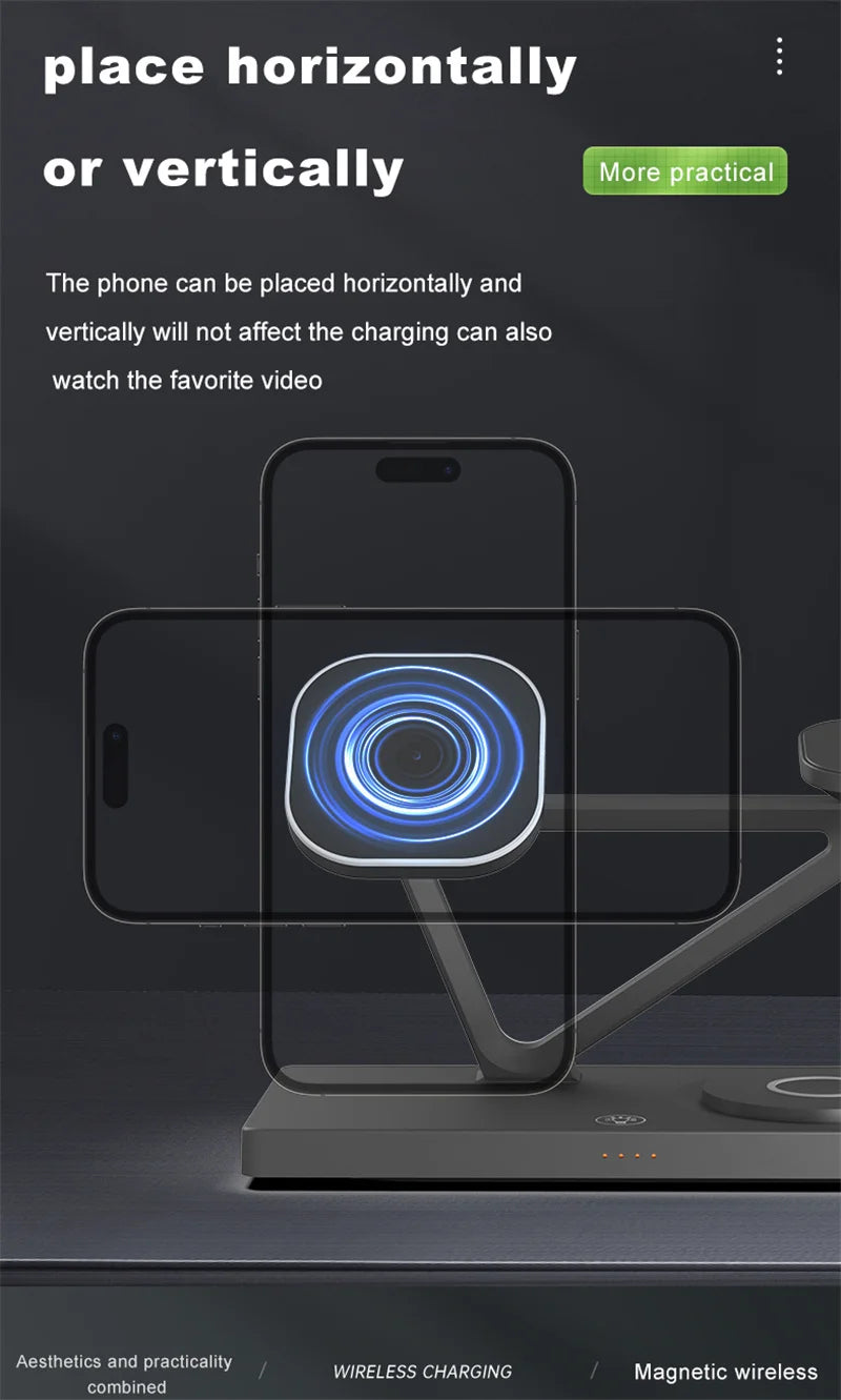 5 In 1 Magnetic Wireless Charger Stand Pad Light for iPhone 14 13 12 X Samsung Apple Galaxy Watch 15W Fast Charging Dock Station