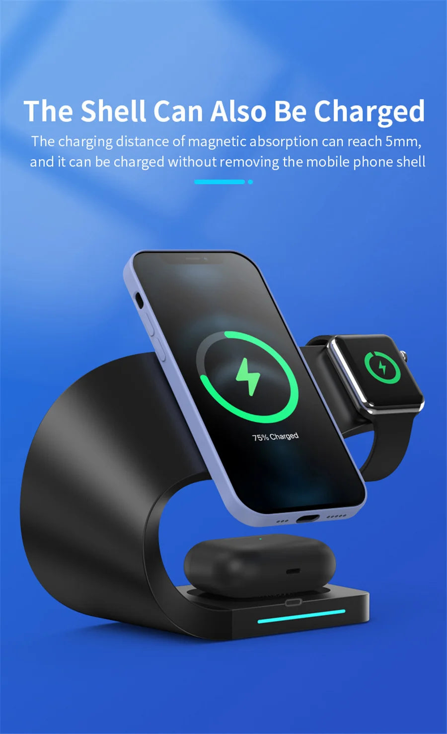 Magnetic Wireless Charger Stand 15W Induction Usb Chargers Quick Fast Charging Dock Station For iPhone 14 13 12 IWatch Airpods