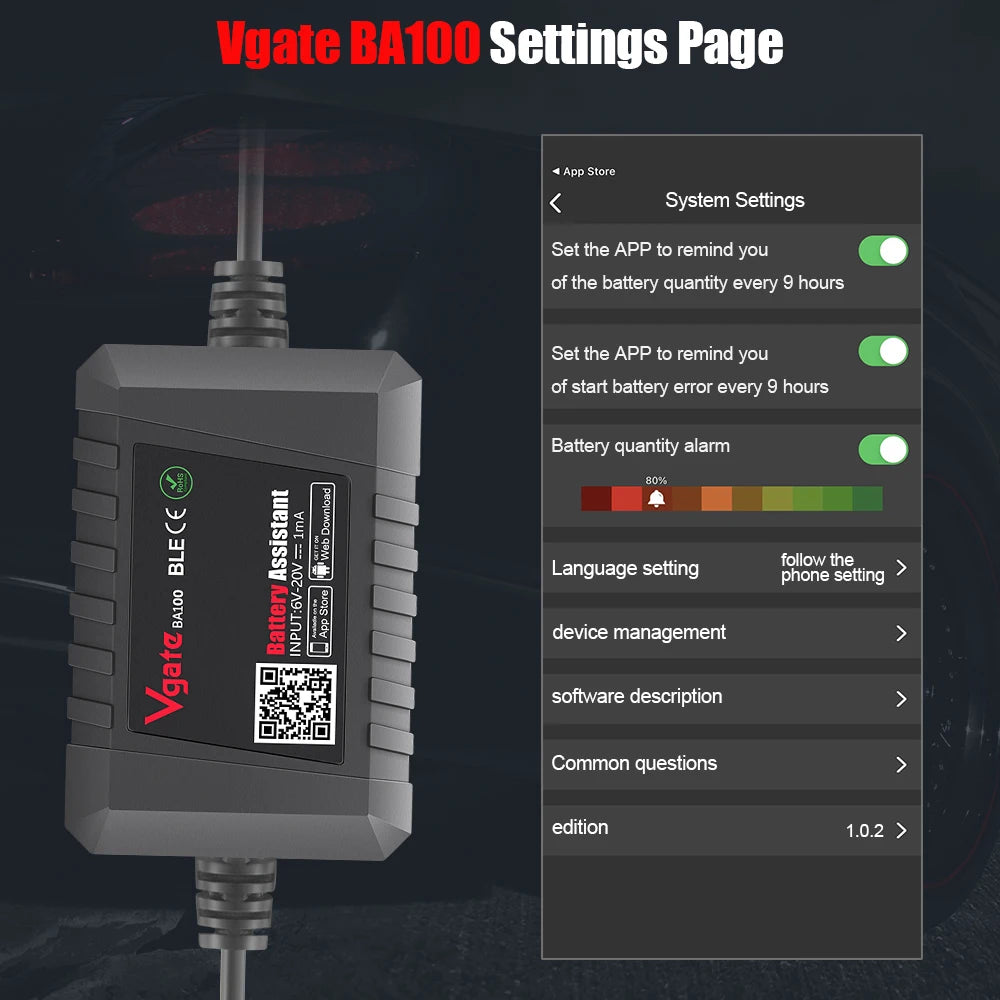 New Vgate BA100 Car Battery Tester Battery Assistant BlueTooth 4.0 Wireless Diagnositic Analyzer Monitor for Android & iOS