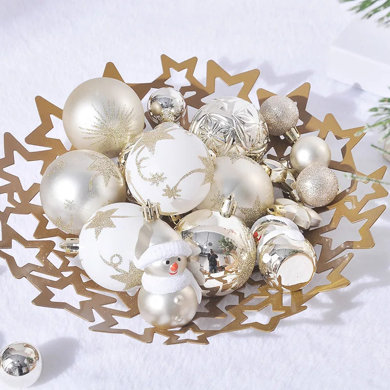 70Pcs Christmas Ball Ornaments Snowflake Snowman Star Xmas Tree Hanging Pendants Noel Navidad Home Decoration 2024 New Year Gift