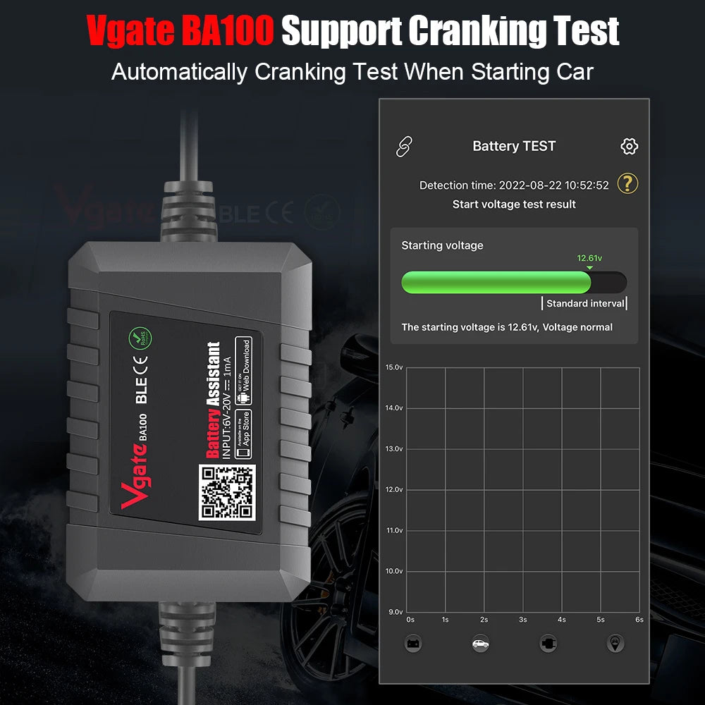 New Vgate BA100 Car Battery Tester Battery Assistant BlueTooth 4.0 Wireless Diagnositic Analyzer Monitor for Android & iOS