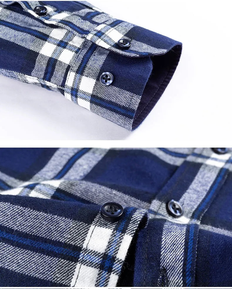 Long Sleeve Regular Fit Home New Spring Autumn 100% Cotton Plaid Mens Shirts Casual for Man Clothes Plus Size