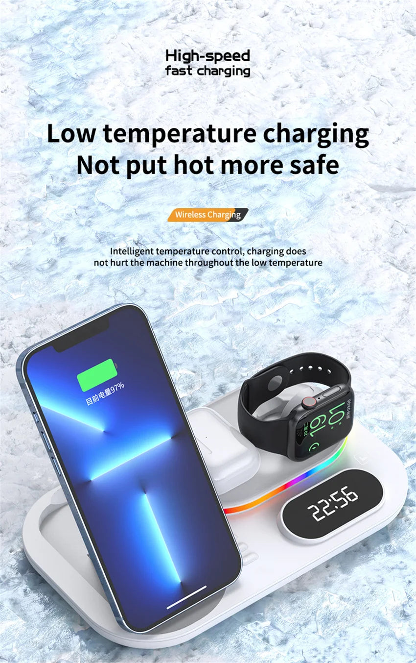 4 in 1 Wireless Charger Stand Light For iPhone 14 13 12 11 X Apple Watch Airpods Samsung Galaxy Watch Fast Charging Dock Station