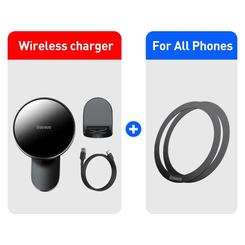 Baseus Magnetic Car Phone Holder Wireless Charger for Apple iPhone 14 13 12 11 Pro Max Wireless Charging Phone Holder Charger Black