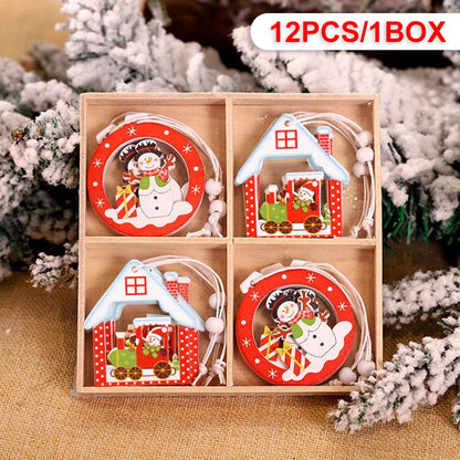 Wooden Christmas Pendant Merry Christmas Decoration for Home 2023 Navidad Xmas Tree Hanging Ornaments Kids Gifts New Year 2024 12pcs-Q