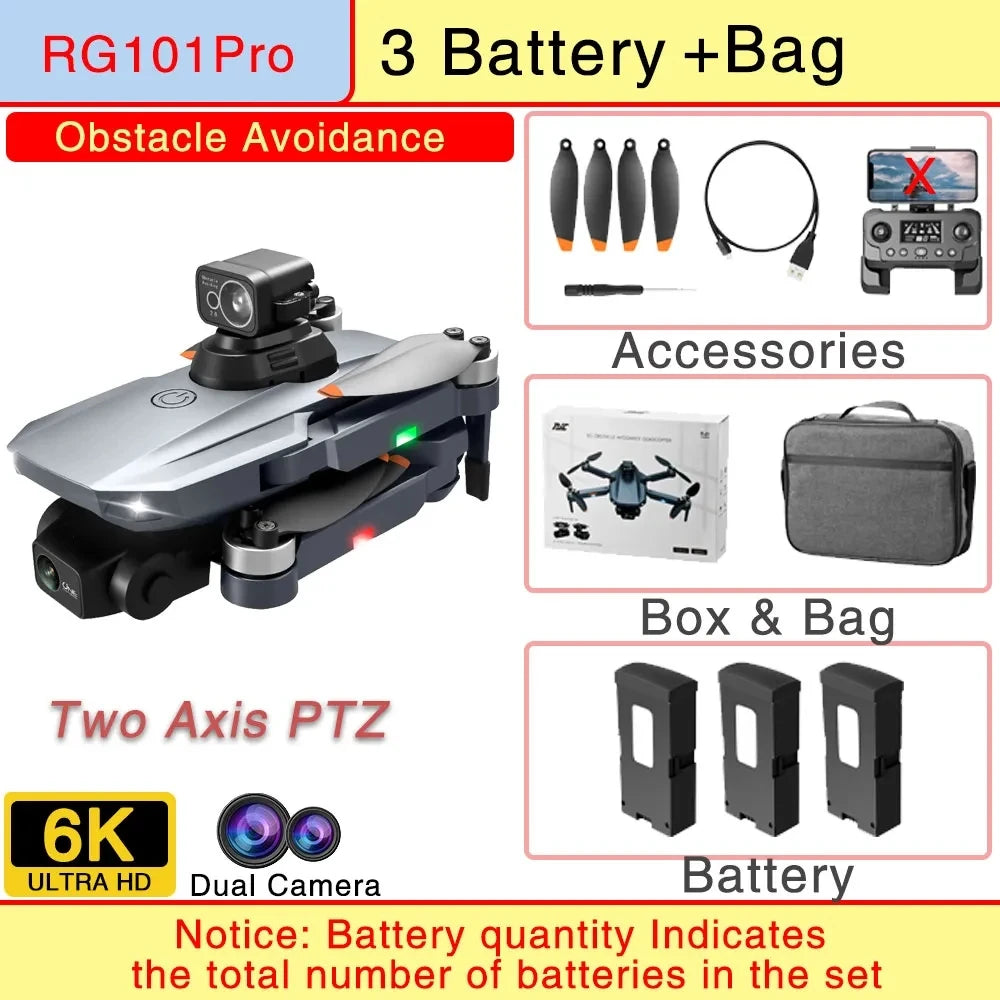 RG101 Pro GPS Drone 4K With 2-axis Gimbal HD Dual Camera 5G WIFI 360° Obstacle Avoidance Brushless Foldable Quadcopter Dron RG101 PRO OA 6K 3B CHINA