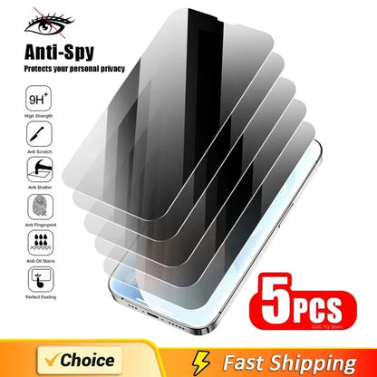 5Pcs Best Privacy Screen Protector For iPhone 14 Pro Max 12 13 Mini 7 8 Plus Anti-spy Glass For iPhone 15 11 PRO X XR XS MAX SE 5Pcs Privacy Glass