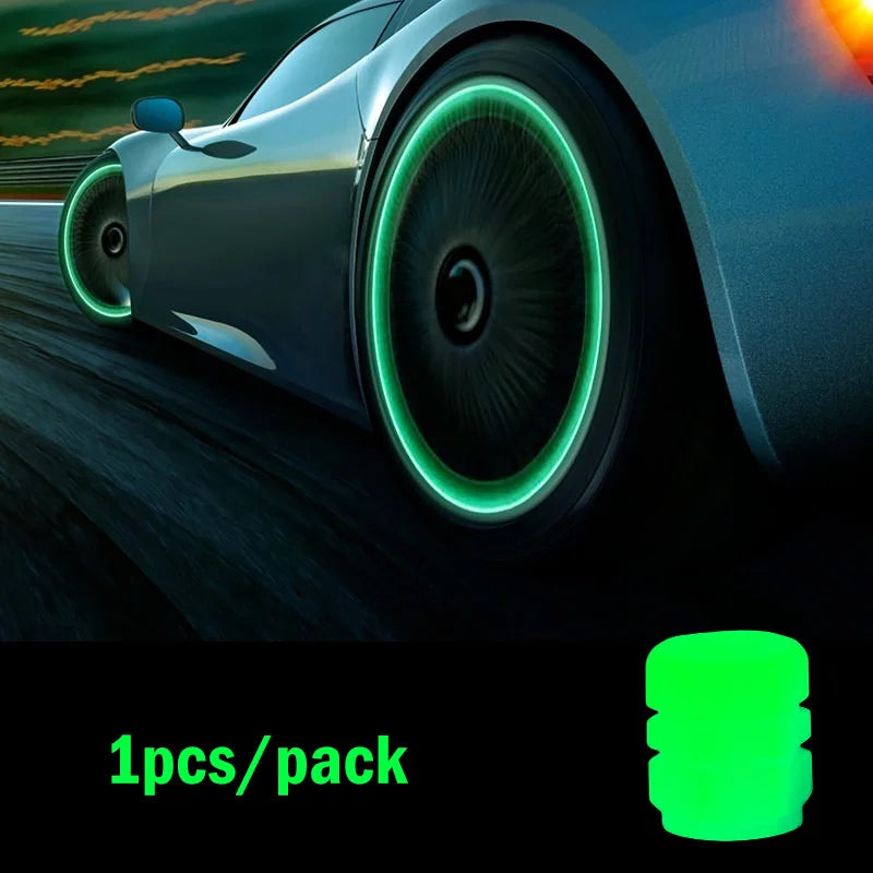 4pcs Luminous Valve Caps Fluorescent Night Glowing Car Motorcycle Bicycle Bike Wheel Tyre Hub Luminous Valve Stem Caps Decors 1pcs (Green)