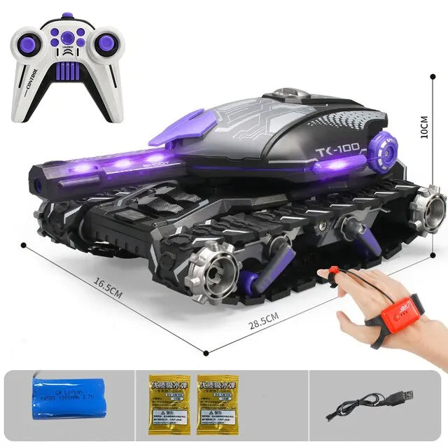 Child Water Bomb Tank Rc Car Kid Toy Gesture Induction 4Wd Radio Control Stunt Car Vehicle Drift Rc Toys with Light and Music Purple Double RC