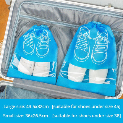 5pcs/set Shoe Storage Bag With Thickened Non-woven Fabric Strap Mouth Large Capacity Travel Waterproof Shoe Bag Moistureproof Blue 5pcs