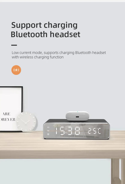 Wireless Charger Time Alarm Clock LED Digital Thermometer Earphone Phone Chargers Fast Charging Dock Station for iPhone Samsung