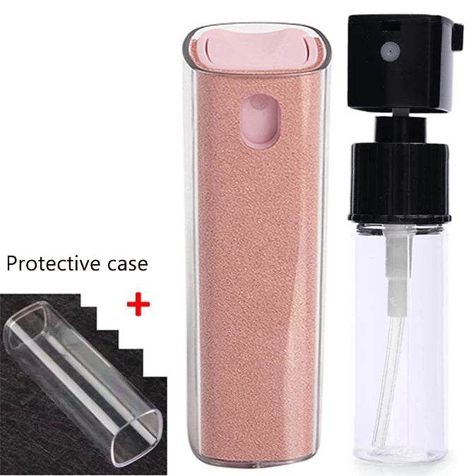 2in1 Microfiber Screen Cleaner Spray Bottle Set Mobile Phone Ipad Computer Microfiber Cloth Wipe Iphone Cleaning Glasses Wipes Pink with case