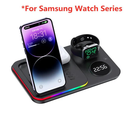 30W 5 In 1 Wireless Charger Stand Light Alarm Clock Fast Charging Station Dock For iPhone 14 13 12 IWatch Samsung Galaxy Watch For Samsung watch 1