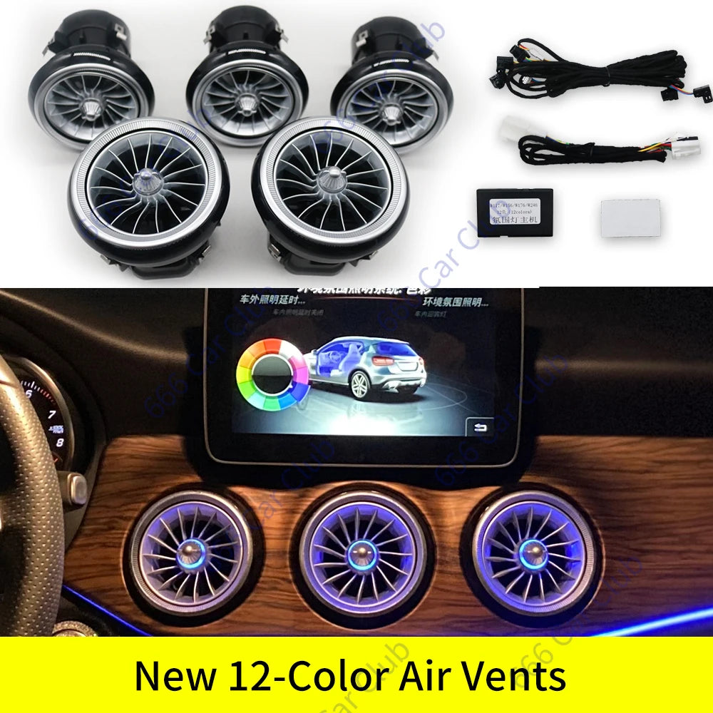 12 Colours Ambient Lights For Mercedes-Benz A/CLA/GLA W176 W117 W156 A45 CLA45 LED Car Air Vents Turbine Nozzle Decorate Lamp EQS 12 Color Vent CN