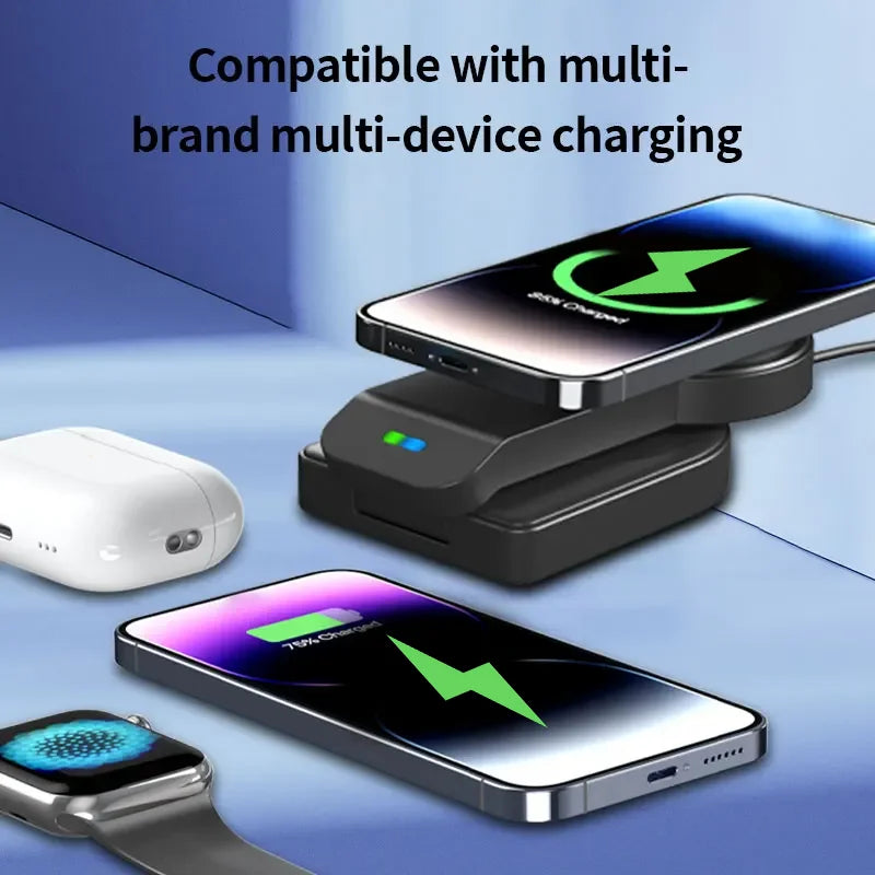 3 In 1 Magnetic Wireless Charger Stand Pad Foldable Fast Charging Station Dock For iPhone 15 14 13 12 Pro Max IWatch 8 7 Airpods