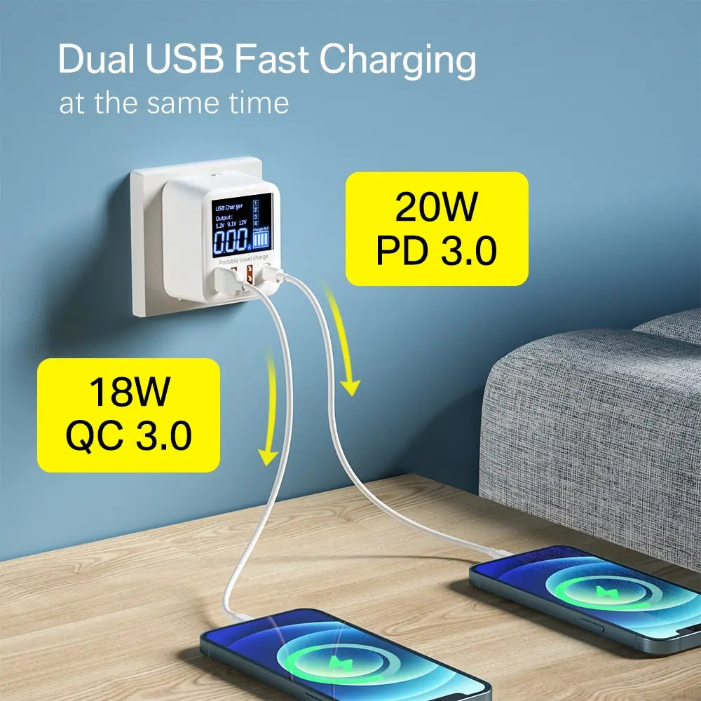 ASOMETECH 40W USB Wall Charger 4 Port With LED Display QC3.0 PD3.0 USB Fast Charger For iPhone 14 Huawei Xiaomi Samsung