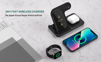 3 in 1 Wireless Charger Stand Pad For iPhone 15 14 13 12 X Max Foldable Fast Charging Station Dock For IWatch 8 7 SE AirPods Pro