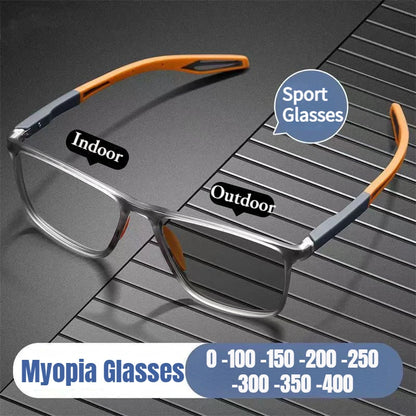 Trendy Intelligent Photochromic Myopia Glasses Men Color Changing Anti-blue Light Eyewear Unisex Optical Eyeglasses 0 To -4.0