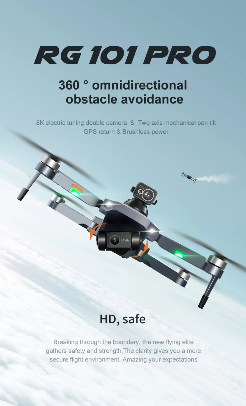 RG101 Pro GPS Drone 4K With 2-axis Gimbal HD Dual Camera 5G WIFI 360° Obstacle Avoidance Brushless Foldable Quadcopter Dron