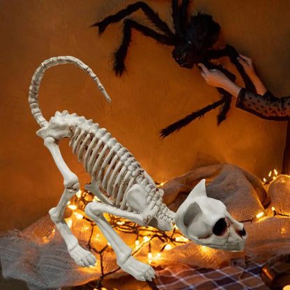 Skeleton Cat Decor Plastic Skeleton Ornament Decorative Creepy Animal Bones Yard Garden Decoration Festival Ambience