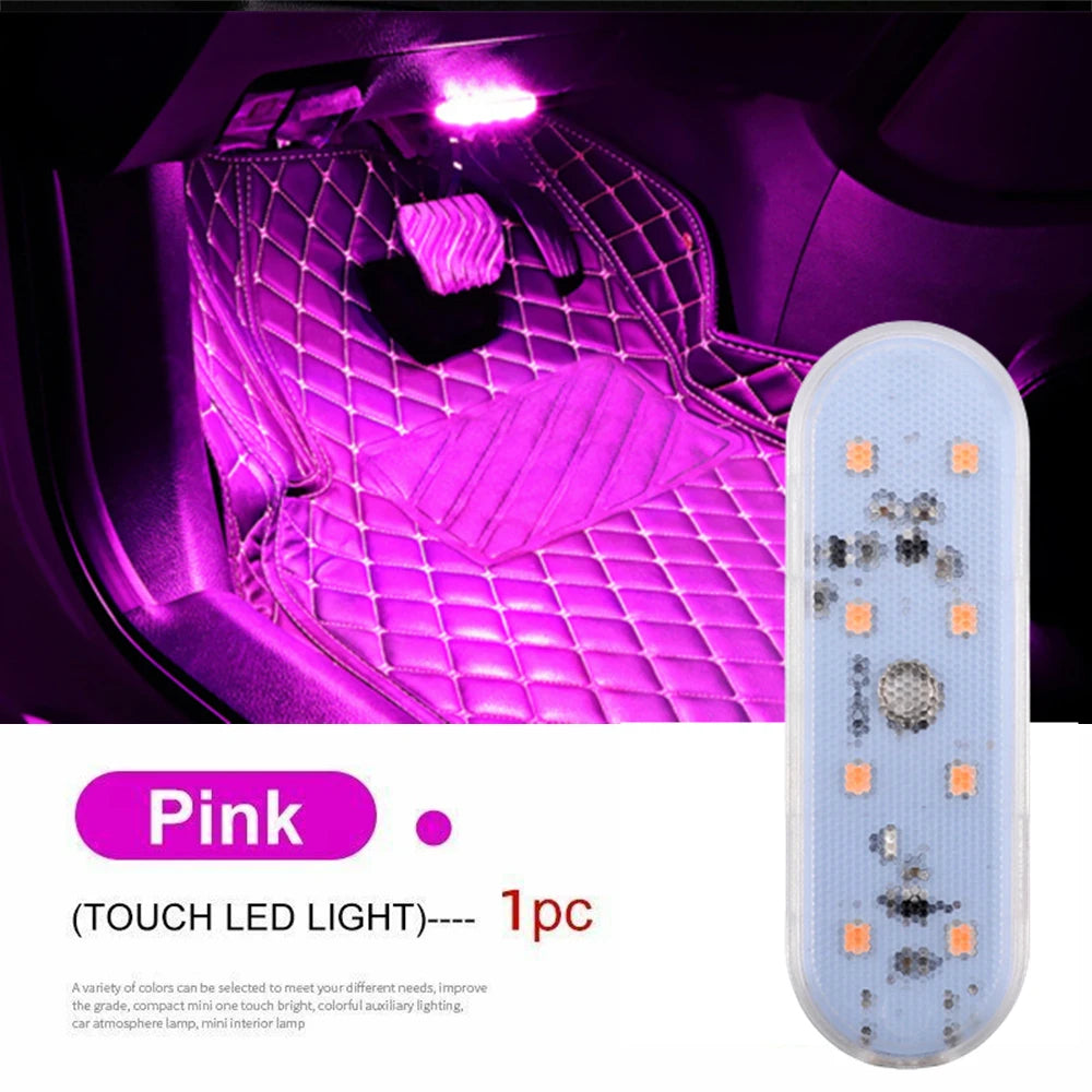 Car Interior Light LED Car Proof Touch Flash Light Door Magnet Touch Light USB Chargeable Battery Car Motorhome Ceiling Lamps Pink