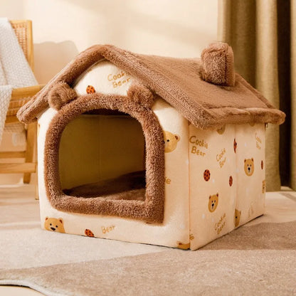 Soft Cat Bed Deep Sleep House Dog Cat Winter House Removable Cushion Enclosed Pet Tent For Kittens Puppy Cama Gato Supplies coffee
