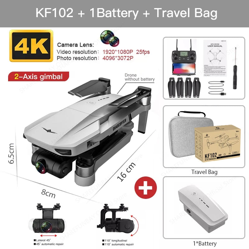 New KF102 MAX Drone 4K Brushless With Professional HD Camera 2-Axis GPS Fpv RC Quadcopter Helicopters Drones Toys For Boys KF102 1B with Bag CHINA