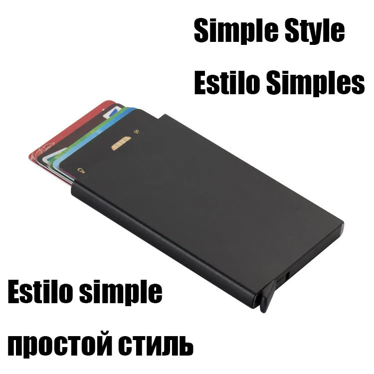 ID Credit Bank Card Holder Wallet Luxury Brand Men Anti Rfid Blocking Protected Magic Leather Slim Mini Small Money Wallets Case Simple Version Black