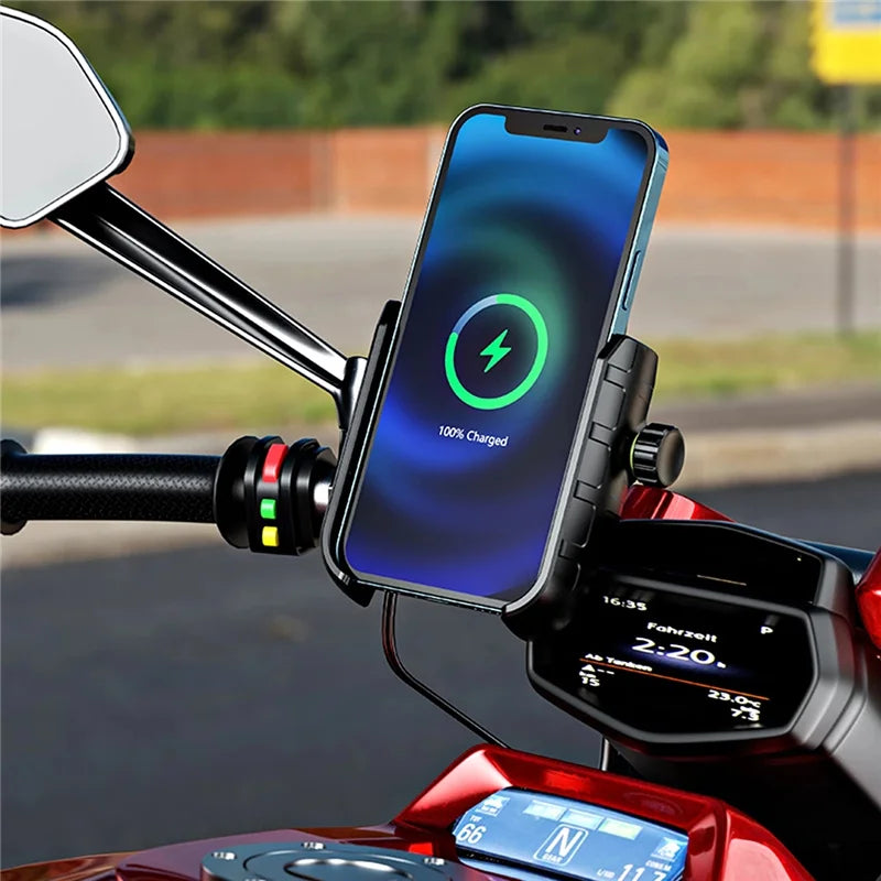 Motorcycle Phone Holder Wireless Charger Moto Motorbike Mirror Mobile Stand Support USB Fast Charging Cellphone Handlebar Mount
