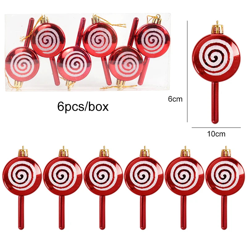 6pcs Christmas Lollipop Candy Cane Pendant Xmas Tree Hanging Ball Ornaments Christmas Decorations for Home 2024 New Year Gift Set4