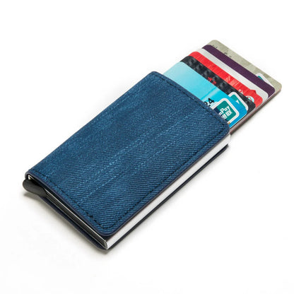 Credit Card Holder Men Wallet RFID Blocking Protected Aluminium Box PU leather Wallets with Money Clip Designer pasjeshouder Blue Denim