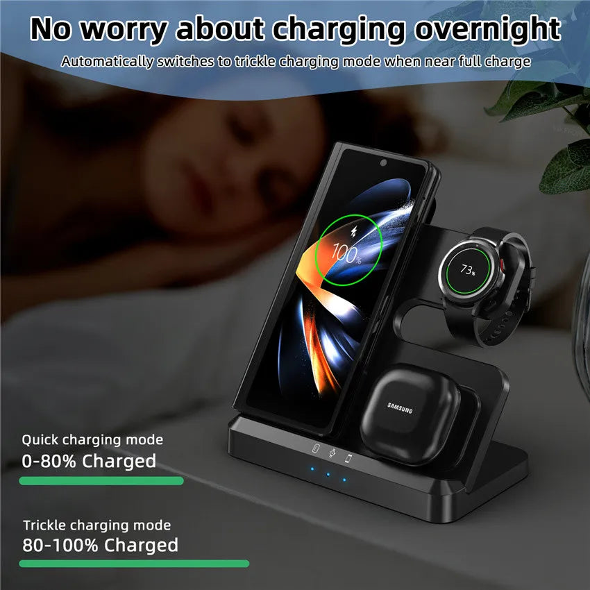 3 In 1 Wireless Charger Stand Pad For iPhone 15 14 13 Samsung S22 S21 Galaxy Watch 5 4 3 Active Buds Fast Charging Dock Station