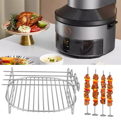 Stainless Steel Airfryers Double Layer Rack Versatile Round Roasting Rack Grill Rack With Skewers Baking Tray AirFryers Holder