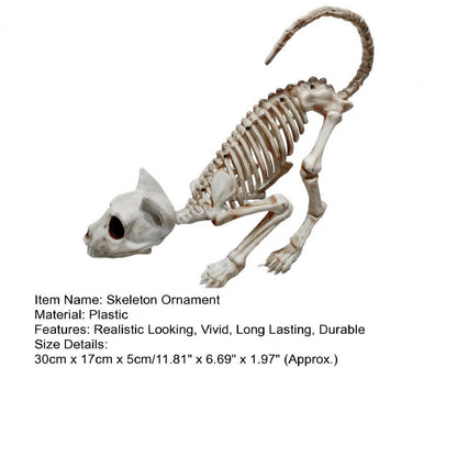 Skeleton Cat Decor Plastic Skeleton Ornament Decorative Creepy Animal Bones Yard Garden Decoration Festival Ambience