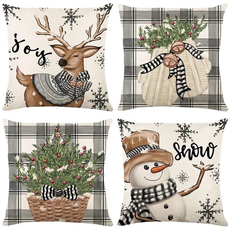 Linen Christmas Pillow Cover Snowman Elk Pillow Case 2023 Christmas Decoration for Home New Year Sofa Car Cushion Cover 45x45cm