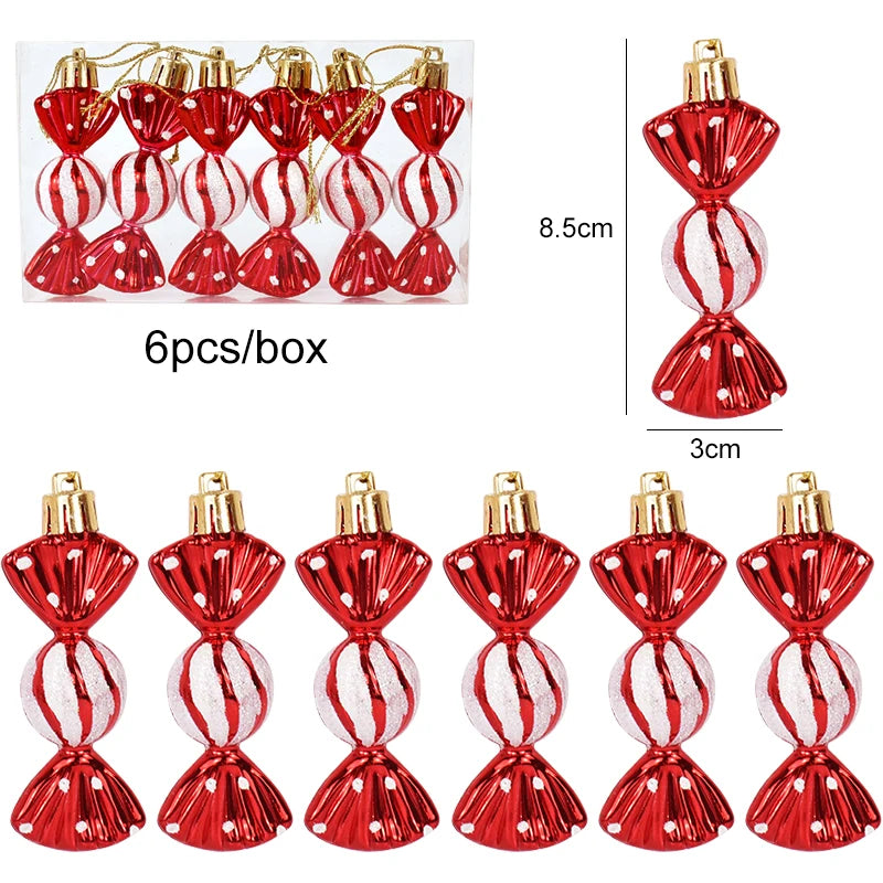 6pcs Christmas Lollipop Candy Cane Pendant Xmas Tree Hanging Ball Ornaments Christmas Decorations for Home 2024 New Year Gift Set2