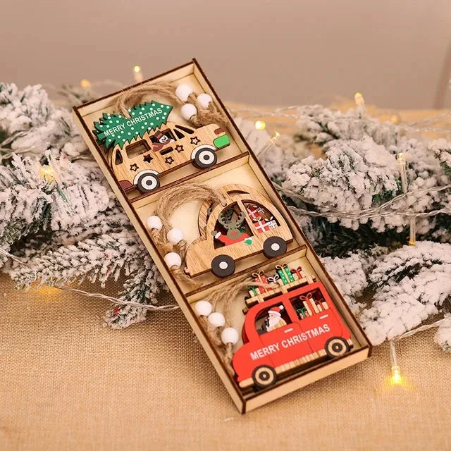 Wooden Christmas Pendant Merry Christmas Decoration for Home 2023 Navidad Xmas Tree Hanging Ornaments Kids Gifts New Year 2024