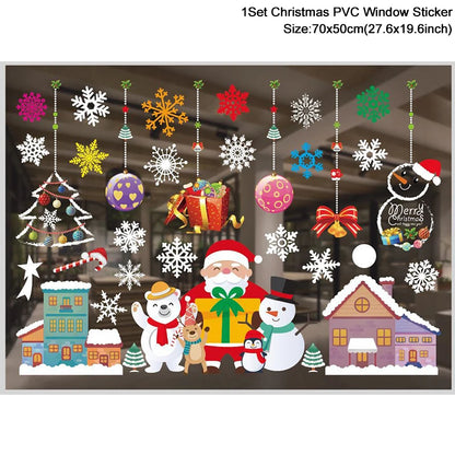 1Set Santa Claus Snowman Elk Window Stickers Snowflake Electrostatic Wall Sticker 2024 Christmas Decoration For Home New Year set18