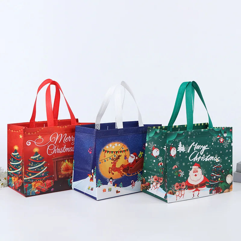 Merry Christmas Gift Bags Non-woven Santa Claus Snowman Handbag Xmas Holiday Party Supplies 2024 New Year Candy Gift Packaging