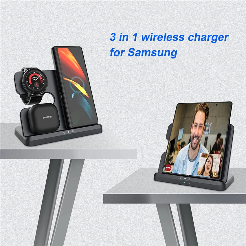 3 in 1 Wireless Charger Stand For Samsung S23 S22 S21 S20 Ultra Note Galaxy Watch 5 4 Active Buds 15W Fast Charging Dock Station